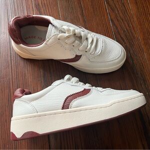 Soludos Roma White and Burgundy Leather Sneakers